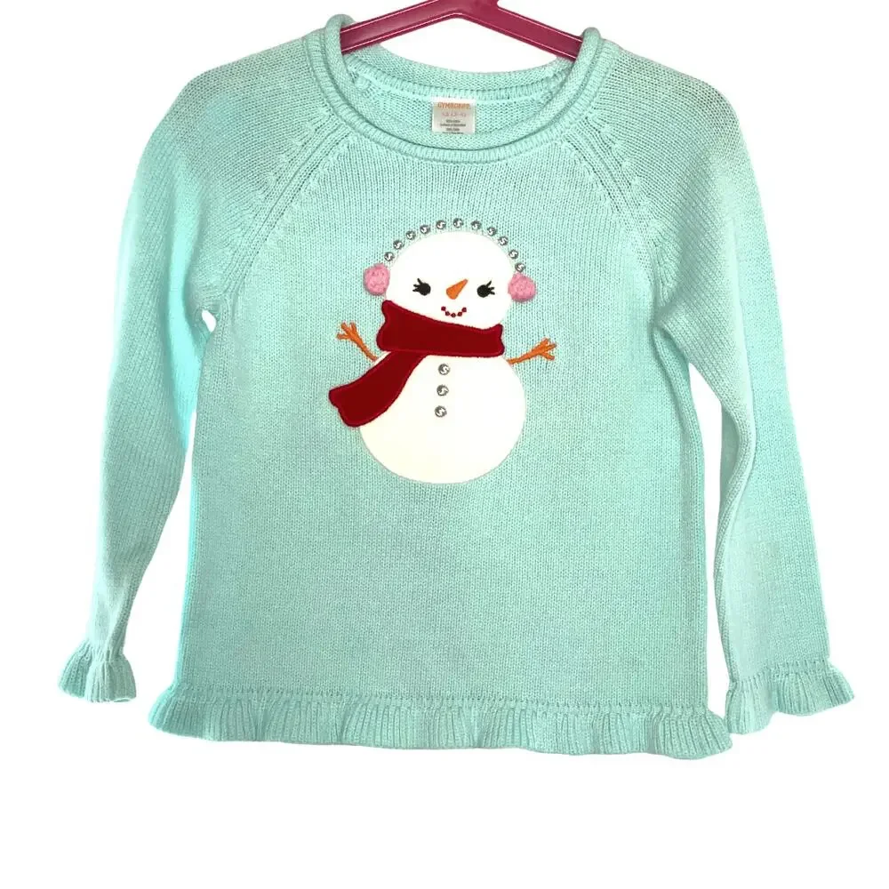 Gymboree girls snowman baby blue lightweight sweater SZ XS